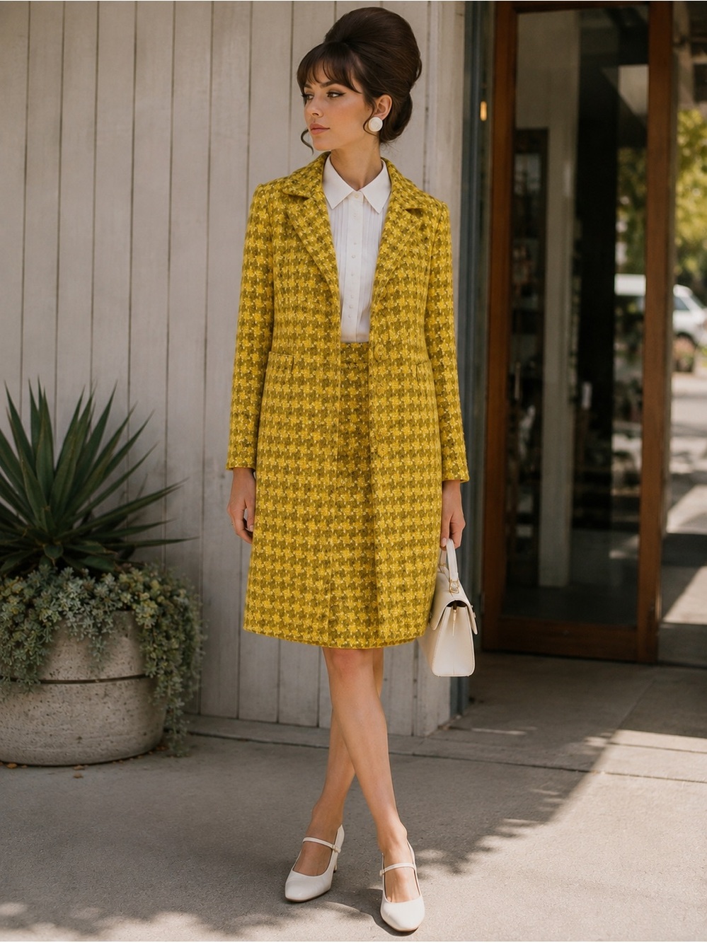 Classic Handmade Vintage 60’s Tweed Houndstooth Wool Coat & Skirt Set